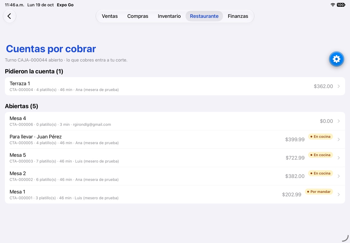 Pantalla Cuentas por cobrar de la app FlowNegocio